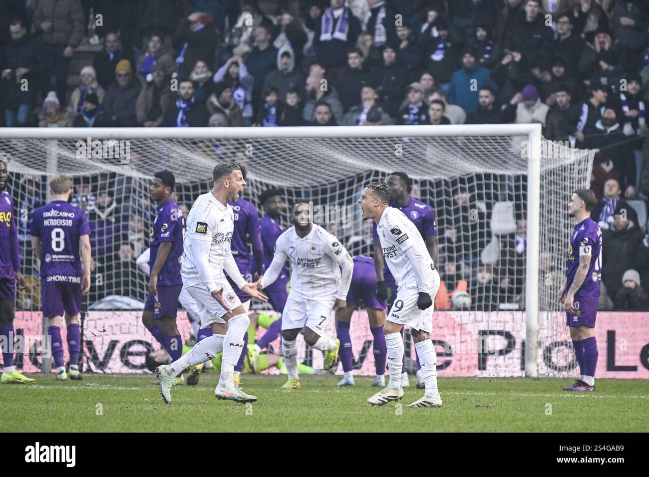 Antwerp, Belgium. 12th Jan, 2025. Antwerp's Tjaronn Chery celebrates after scoring during a soccer game between Beerschot VA and Royal Antwerp FC, Sunday 12 January 2025 in Antwerp, on day 21 of the 2024-2025 season of 'Jupiler Pro League' first division of the Belgian championship. BELGA PHOTO TOM GOYVAERTS Credit: Belga News Agency/Alamy Live News Stock Photo