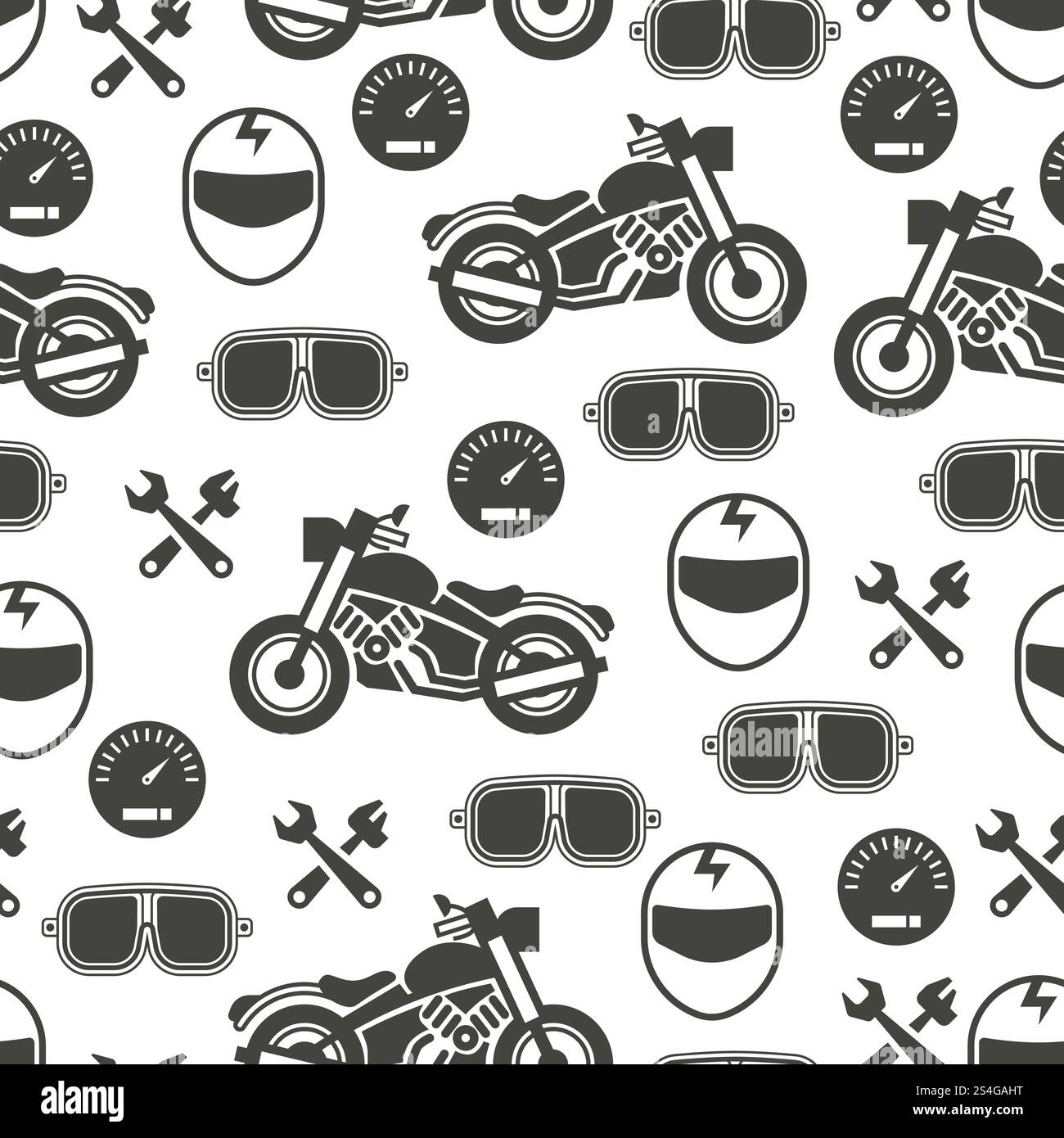 Monochromic pattern with motorcycle speed accessories - moto seamless pattern. Vector illustration. Pattern with motorcycle speed - moto seamless pattern Stock Vector