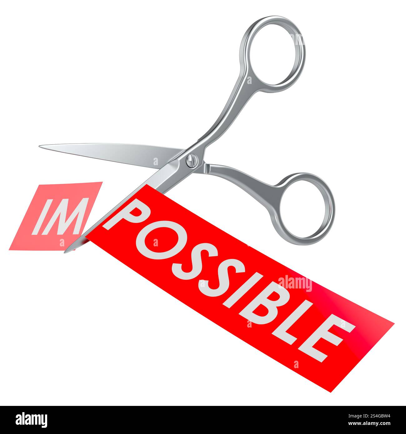Scissors cutting paper from impossible to possible. 3D rendering ...