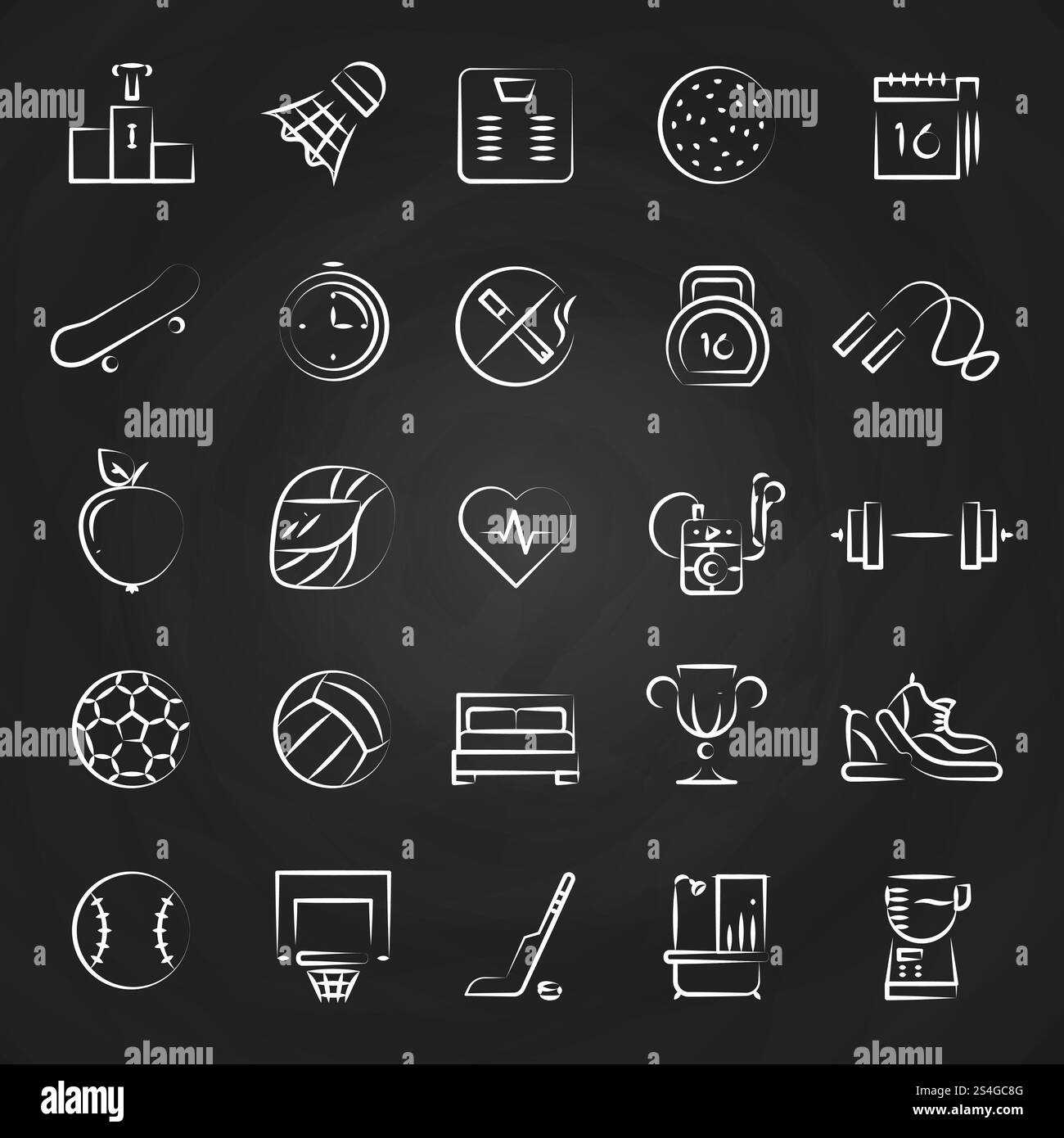 Healthy lifestyle line style icons of set isolated on chalkboard ...