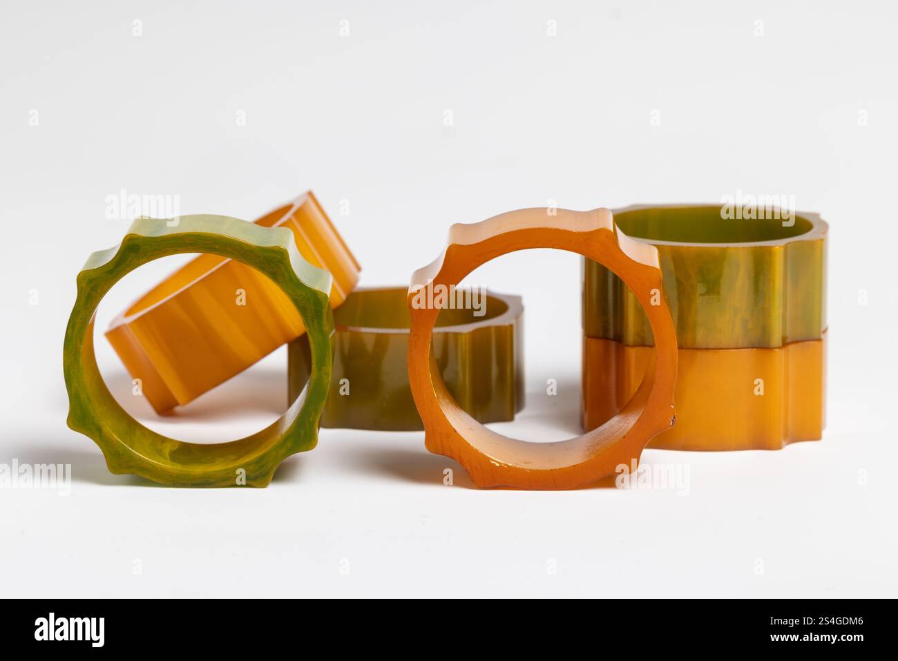 Bakelite napkin rings, 1930s Stock Photo
