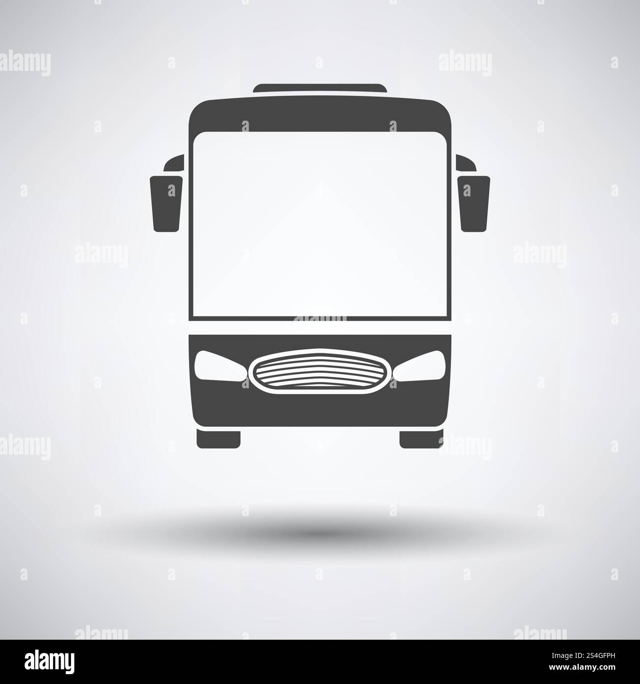 Tourist bus icon front view on gray background, round shadow. Vector ...