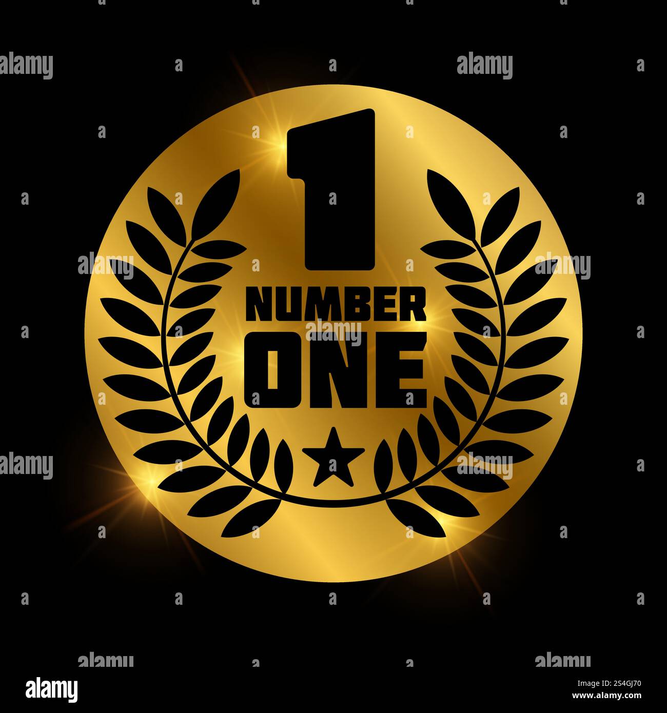 Number one retro label on shiny golden circle Number 1 label and badge