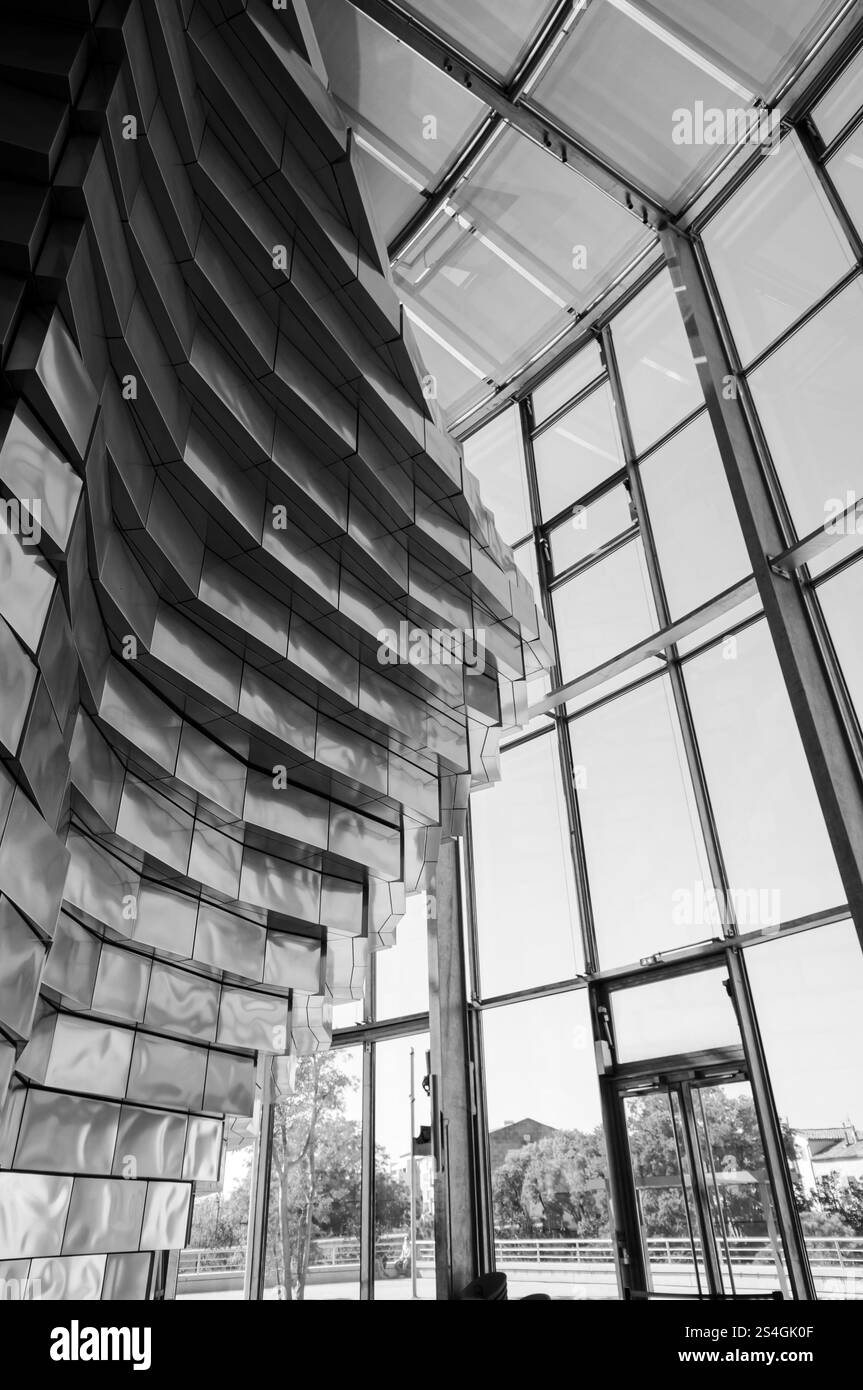 Luma Tower, detail indoor aluminium pannels, the iconic new museum by Frank Gehry in old Arles, commisioned by swiss Maja Hofmann,  Provence, France. Stock Photo