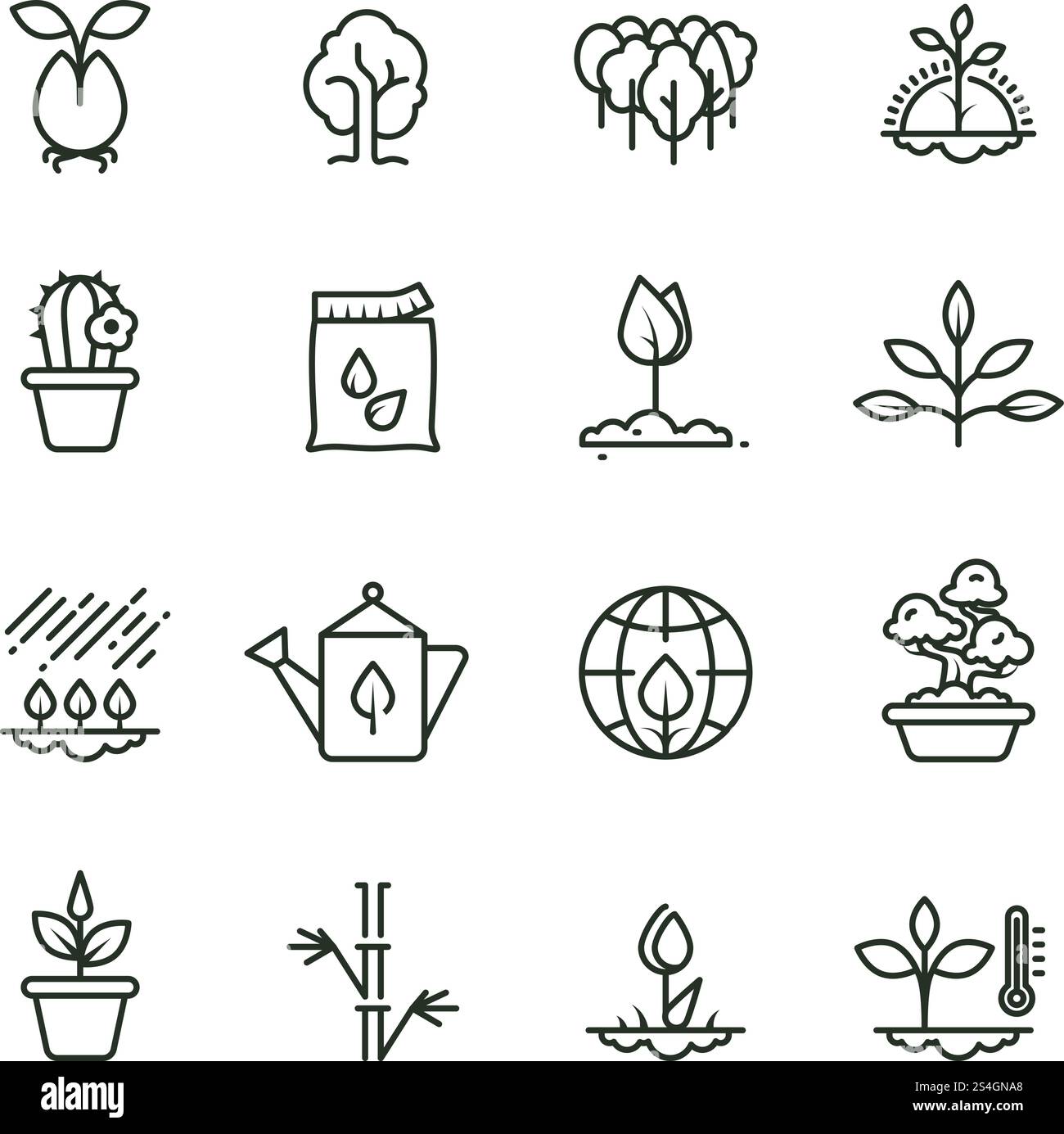 Plant, planting and seed line vector icons. Sprout growing symbols ...