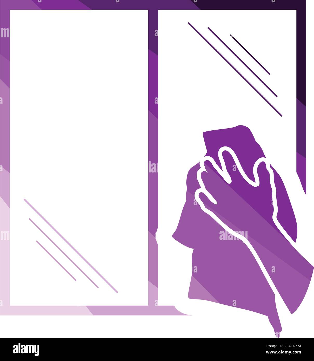 Hand wiping window icon. Flat color design. Vector illustration. Stock Vector