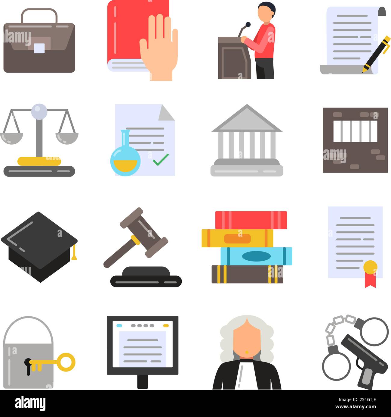Symbols of legal regulations. Juridical icons set in flat style. Legal ...