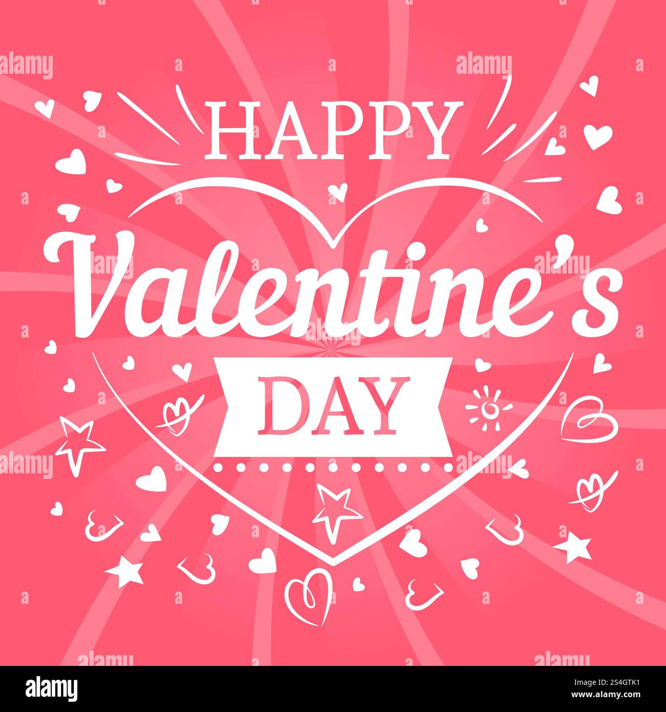Valentines day pink postcard template with hearts and typography sign ...