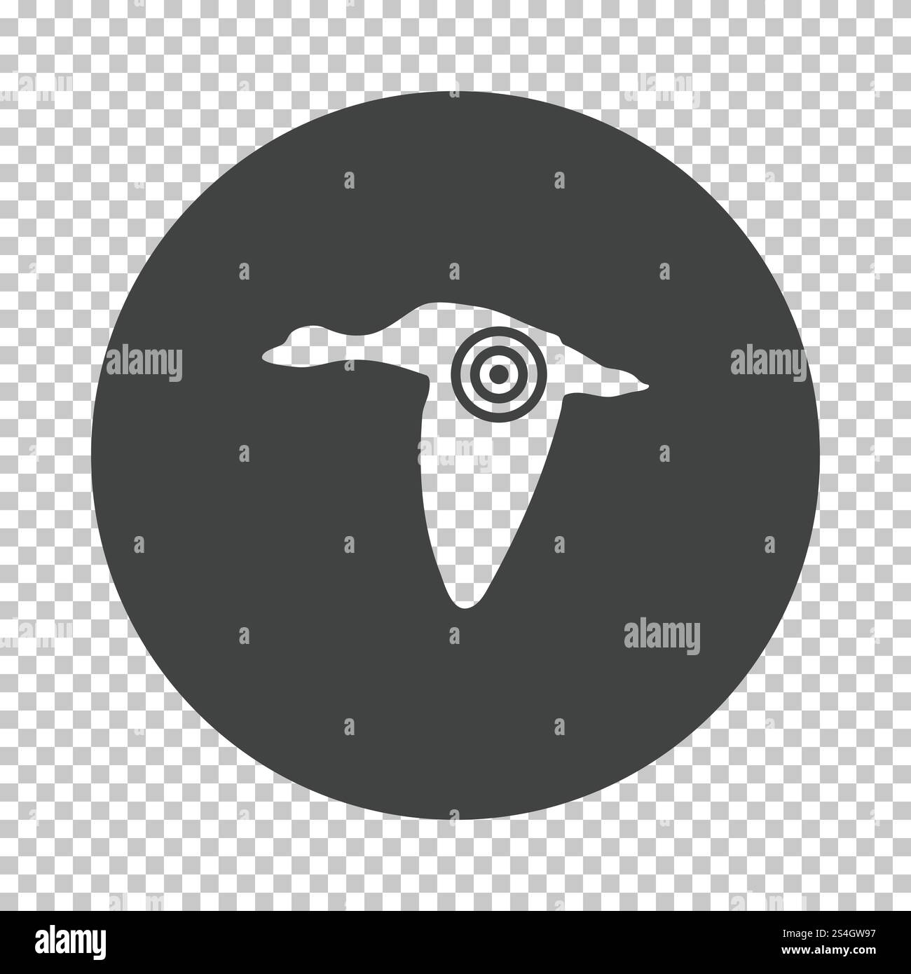 Flying duck silhouette with target icon. Subtract stencil design on ...