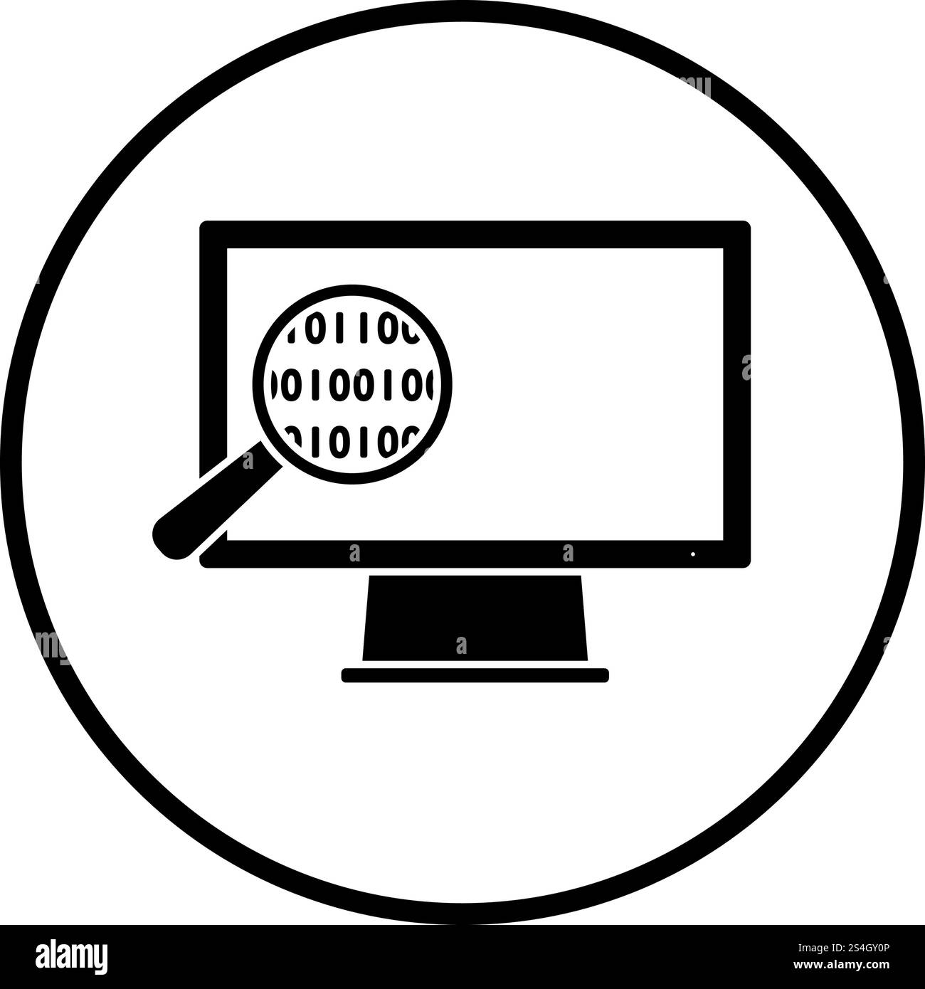 Data Analysing Icon. Thin Circle Stencil Design. Vector Illustration. Stock Vector