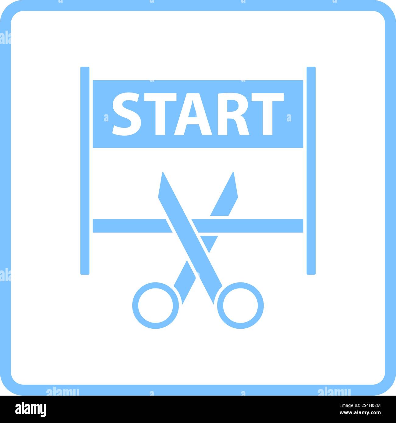 Scissors Cutting Tape Between Start Gate Icon. Blue Frame Design. Vector Illustration. Stock Vector