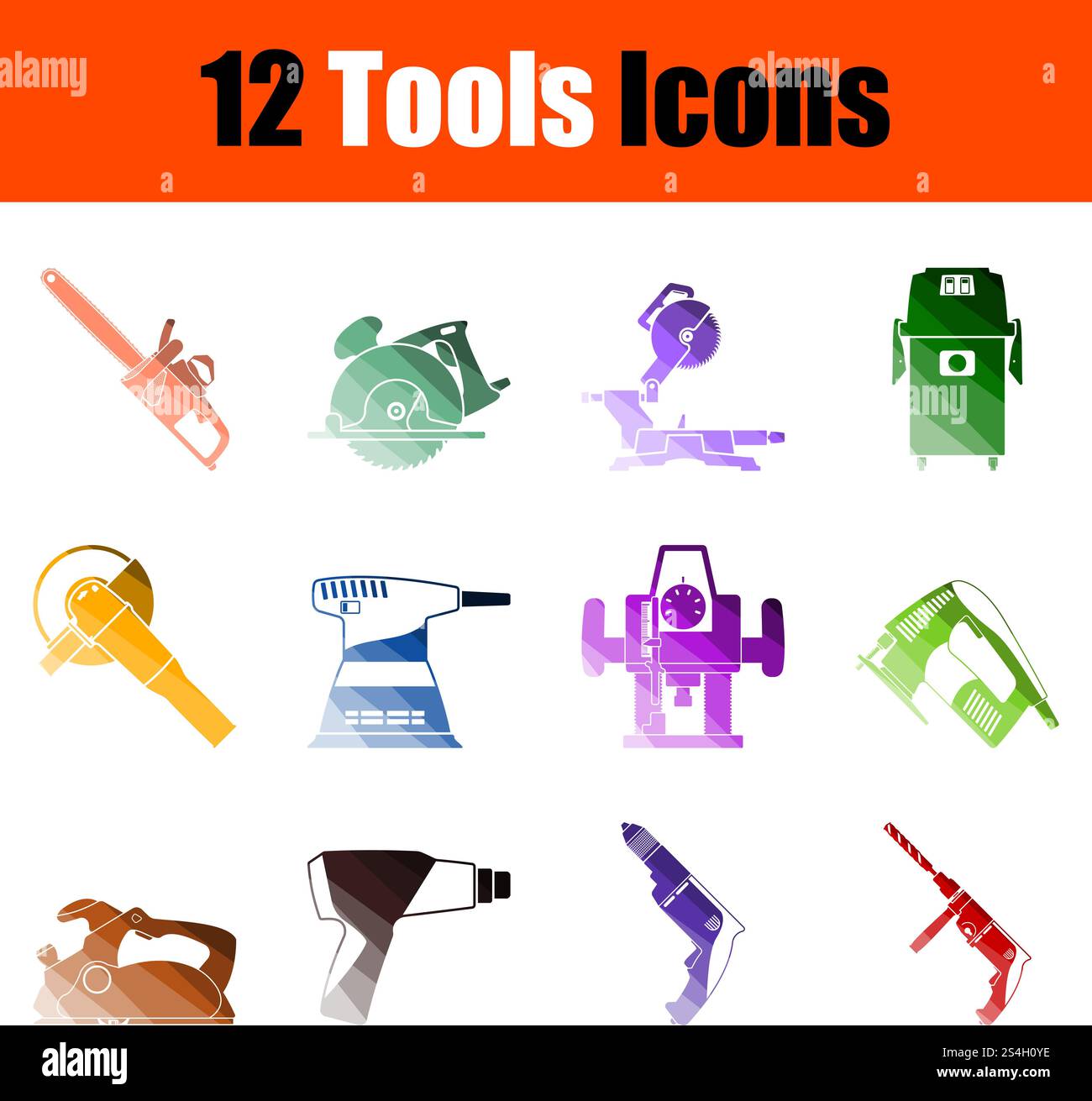 Tools Icon Set. Flat Color Ladder Design. Vector Illustration Stock ...