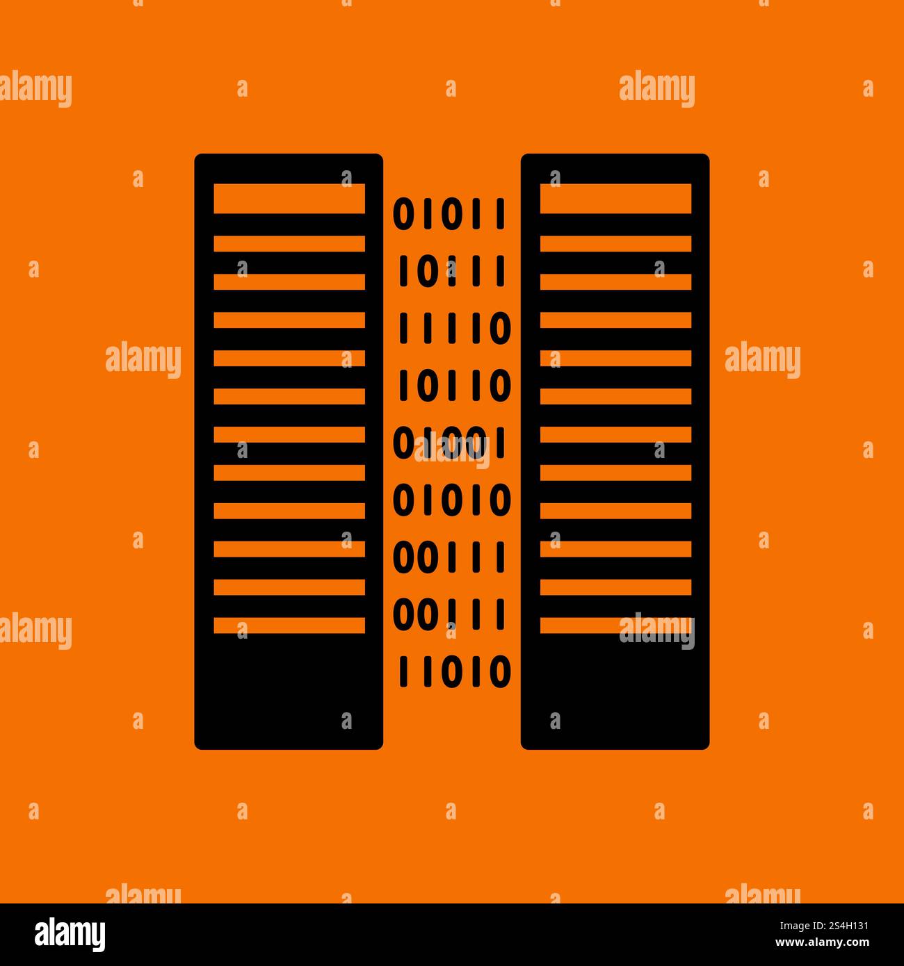 Server Icon. Black on Orange background. Vector illustration. Stock Vector