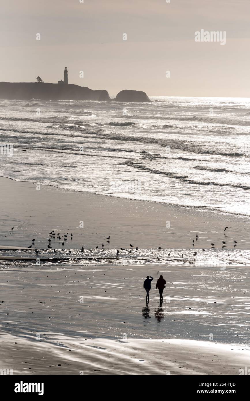 Walking on Moolach Beach, Oregon. Stock Photo