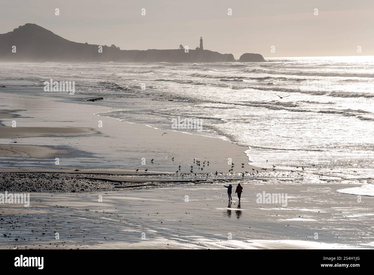 Walking on Moolach Beach, Oregon. Stock Photo