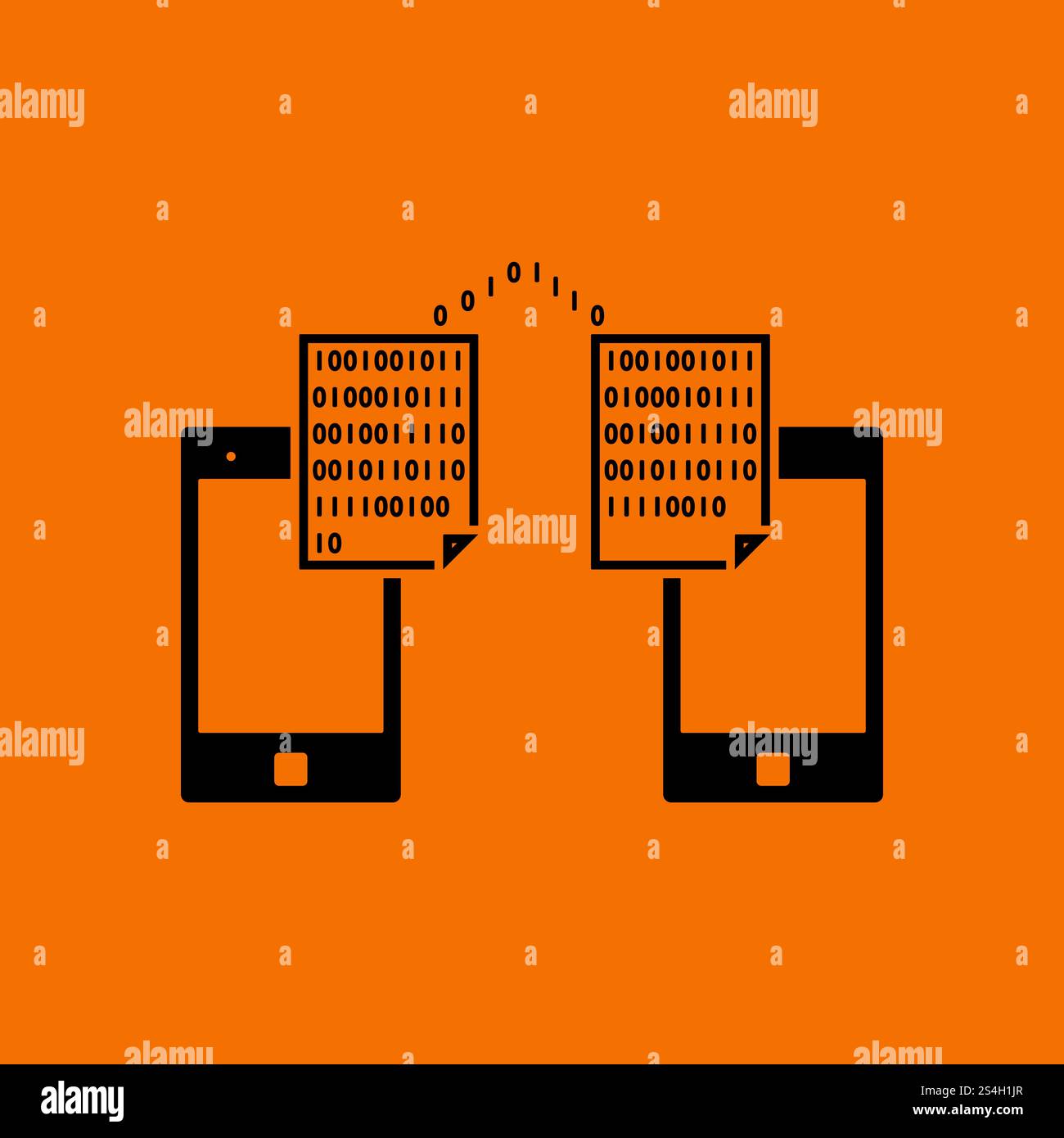 Exchanging Data Icon. Black on Orange background. Vector illustration. Stock Vector