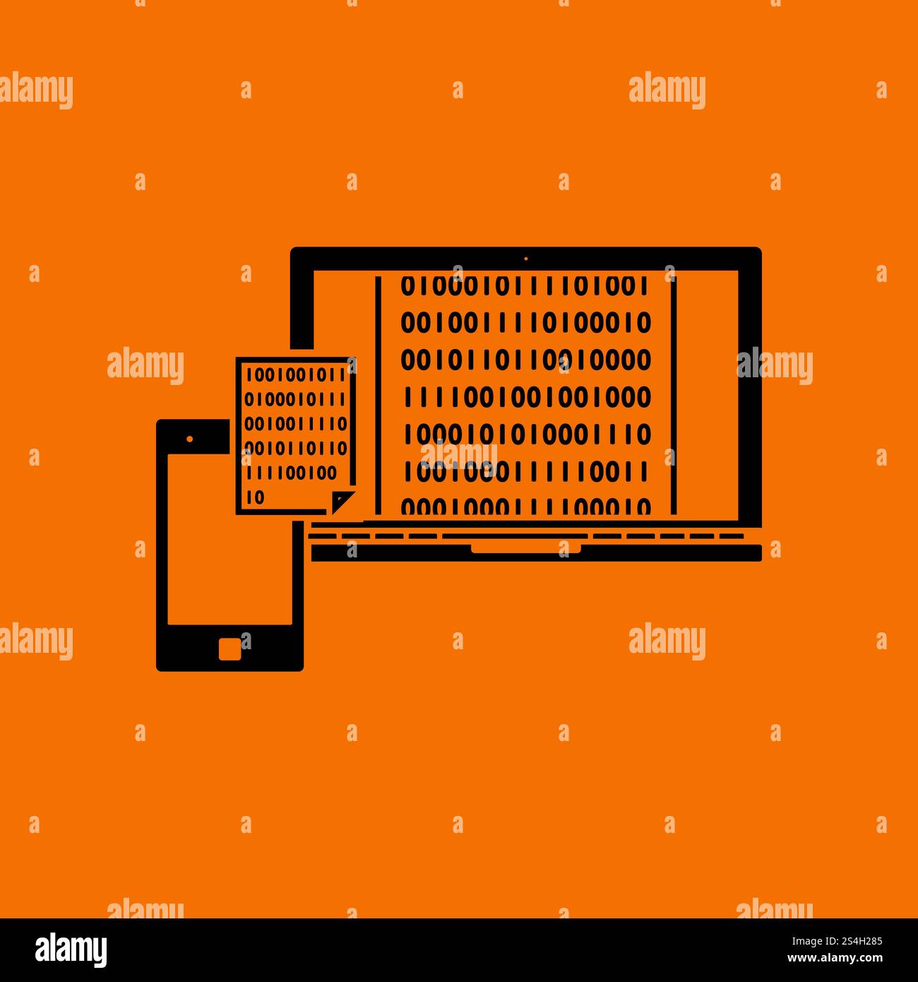 Exchanging Data Icon. Black on Orange background. Vector illustration. Stock Vector