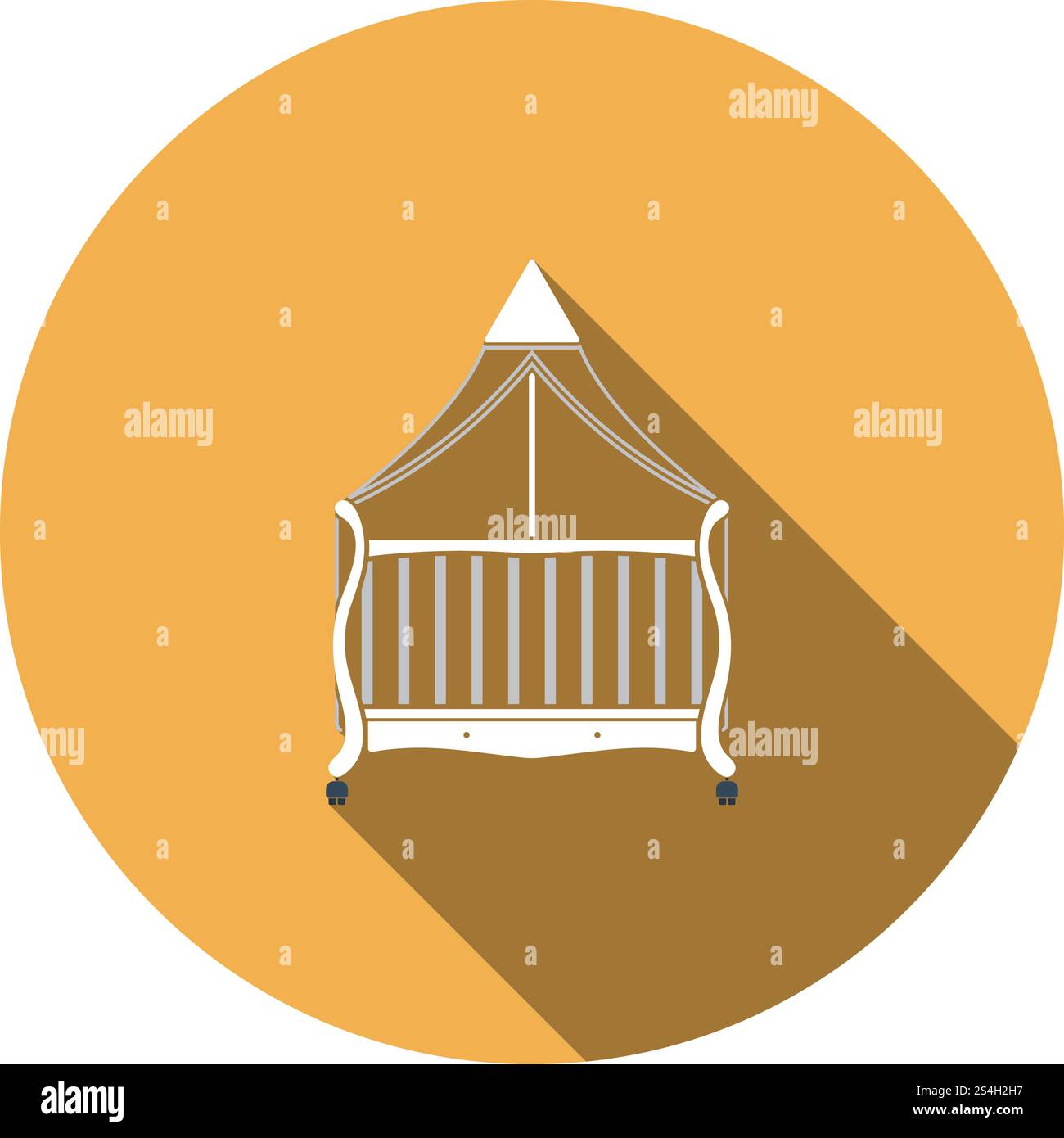 Crib With Canopy Icon. Flat Circle Stencil Design With Long Shadow. Vector Illustration. Stock Vector