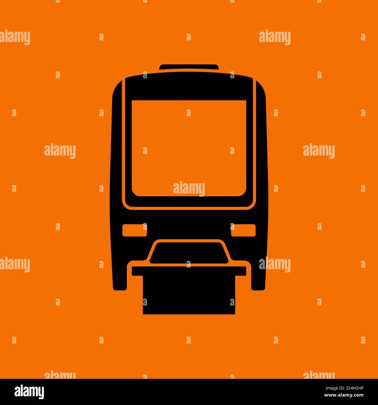 Monorail  icon front view. Black on Orange background. Vector illustration. Stock Vector