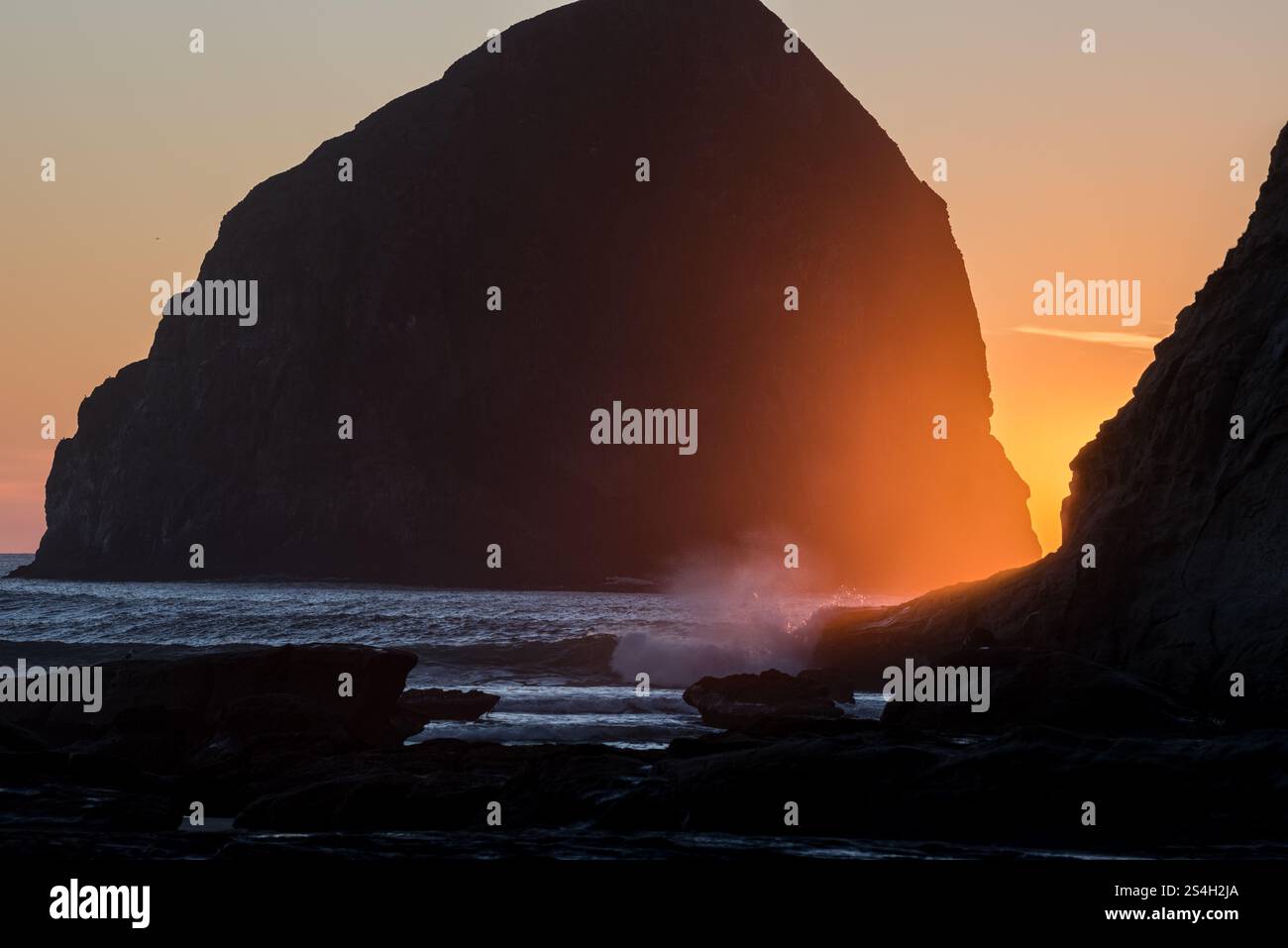 Haystack Rock from Cape Kiwanda, Oregon. Stock Photo