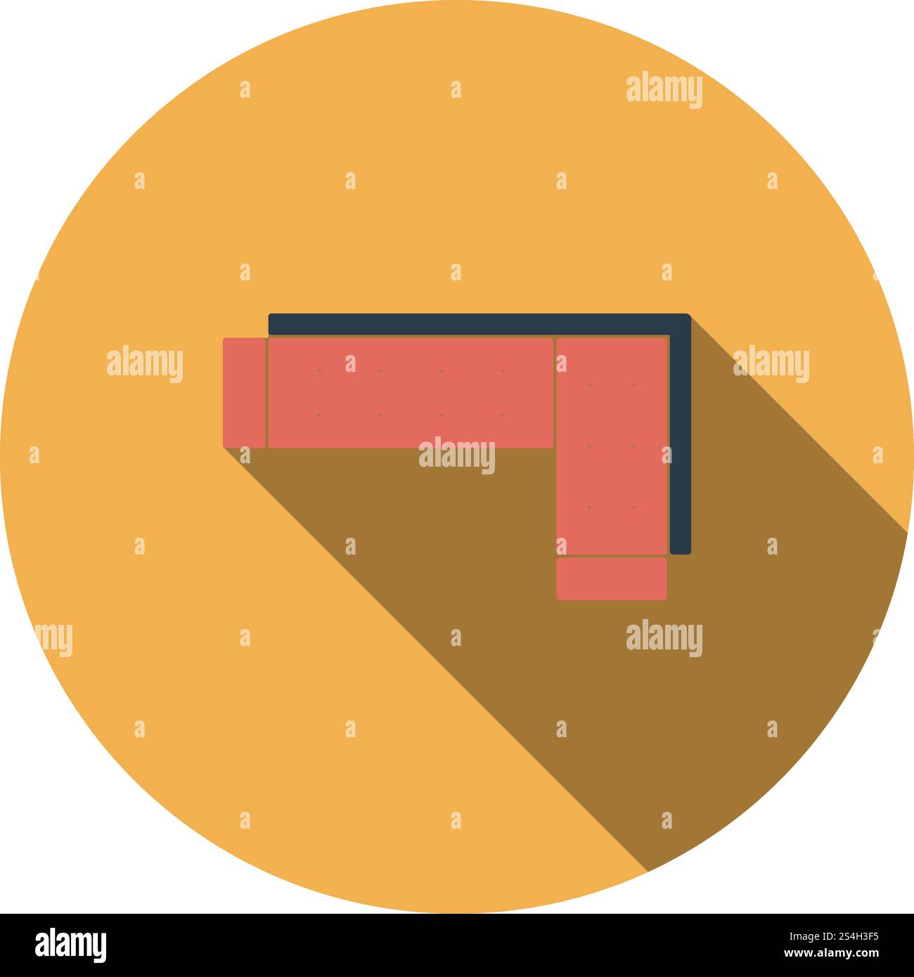 Corner Sofa Icon. Flat Circle Stencil Design With Long Shadow. Vector Illustration. Stock Vector