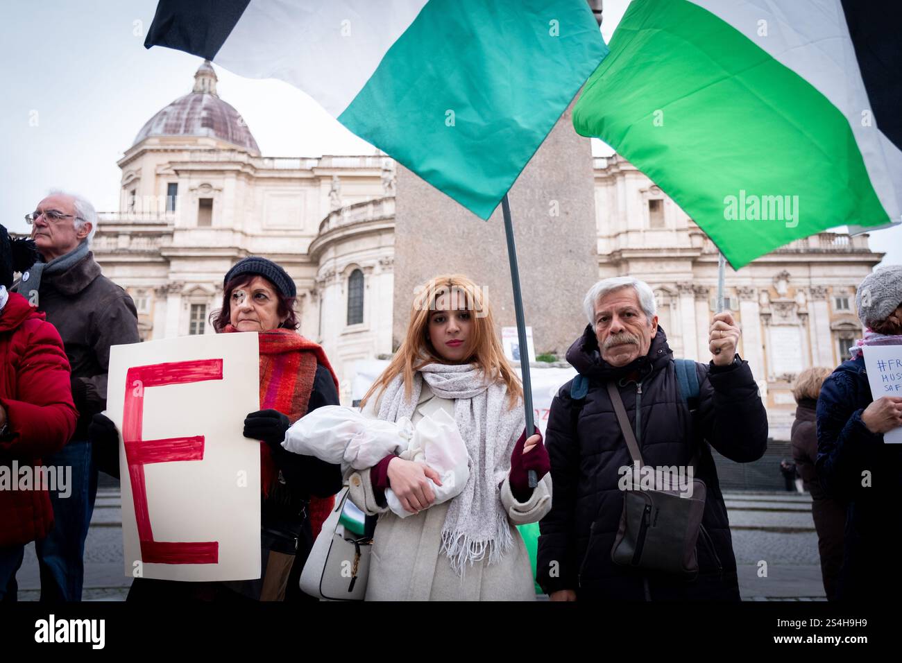 Rome, Rm, Italy. 12th Jan, 2025. ''Healthcare Workers for Gaza'' gather in Esquilino Square in solidarity with Palestinians and demanding the release of Dr. Hussam Abu Safiyah, director of the Kamal Adwan hospital in Gaza, arrested by Israeli Army on December 27th, 2024. (Credit Image: © Marco Di Gianvito/ZUMA Press Wire) EDITORIAL USAGE ONLY! Not for Commercial USAGE! Credit: ZUMA Press, Inc./Alamy Live News Stock Photo