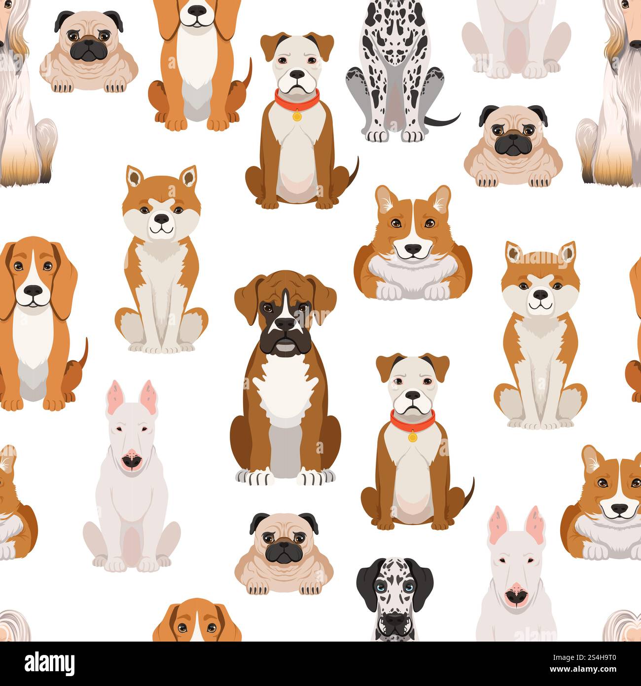 Different dogs in cartoon style. Vector seamless pattern with dog ...