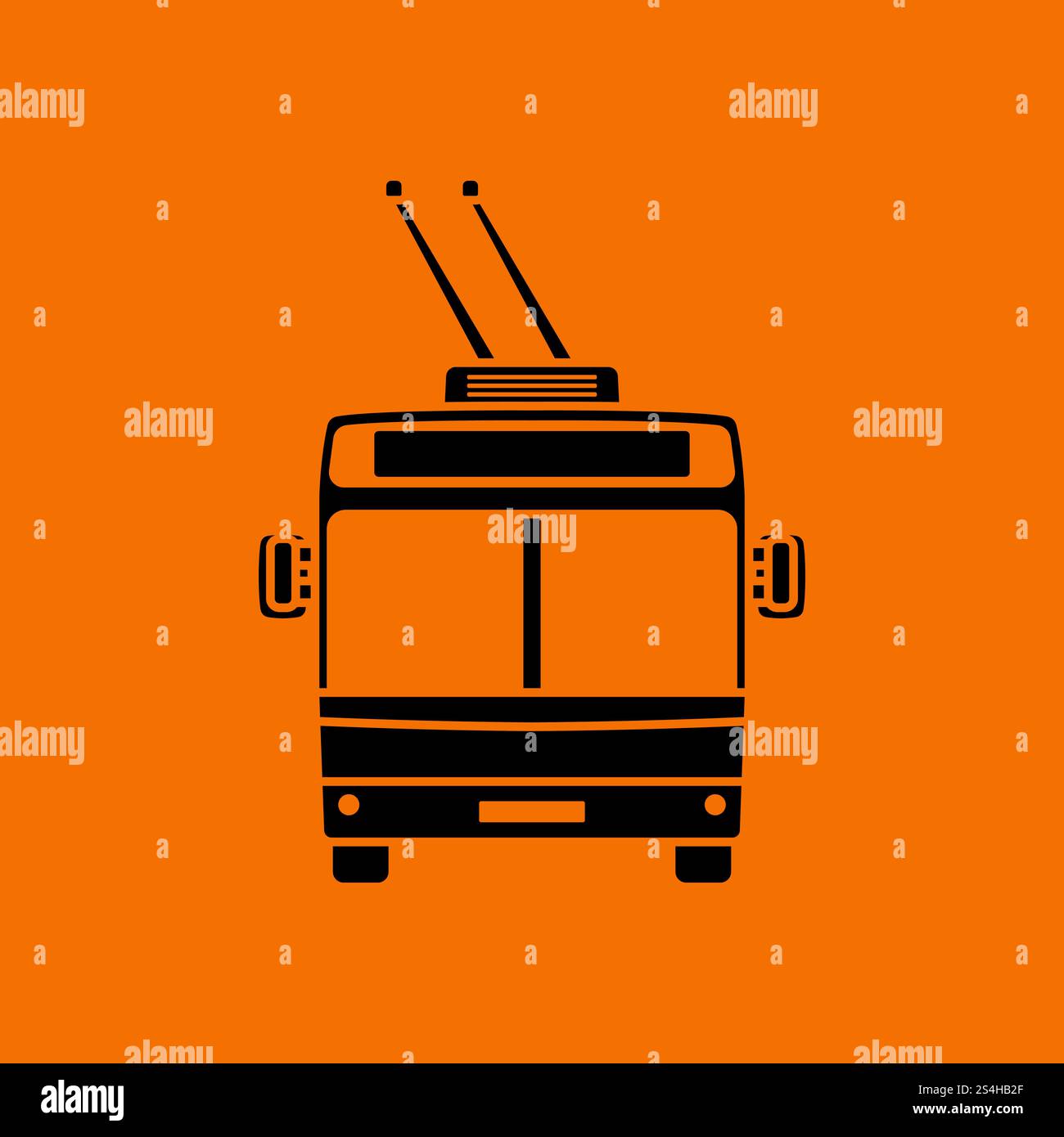 Trolleybus icon front view. Black on Orange background. Vector illustration. Stock Vector