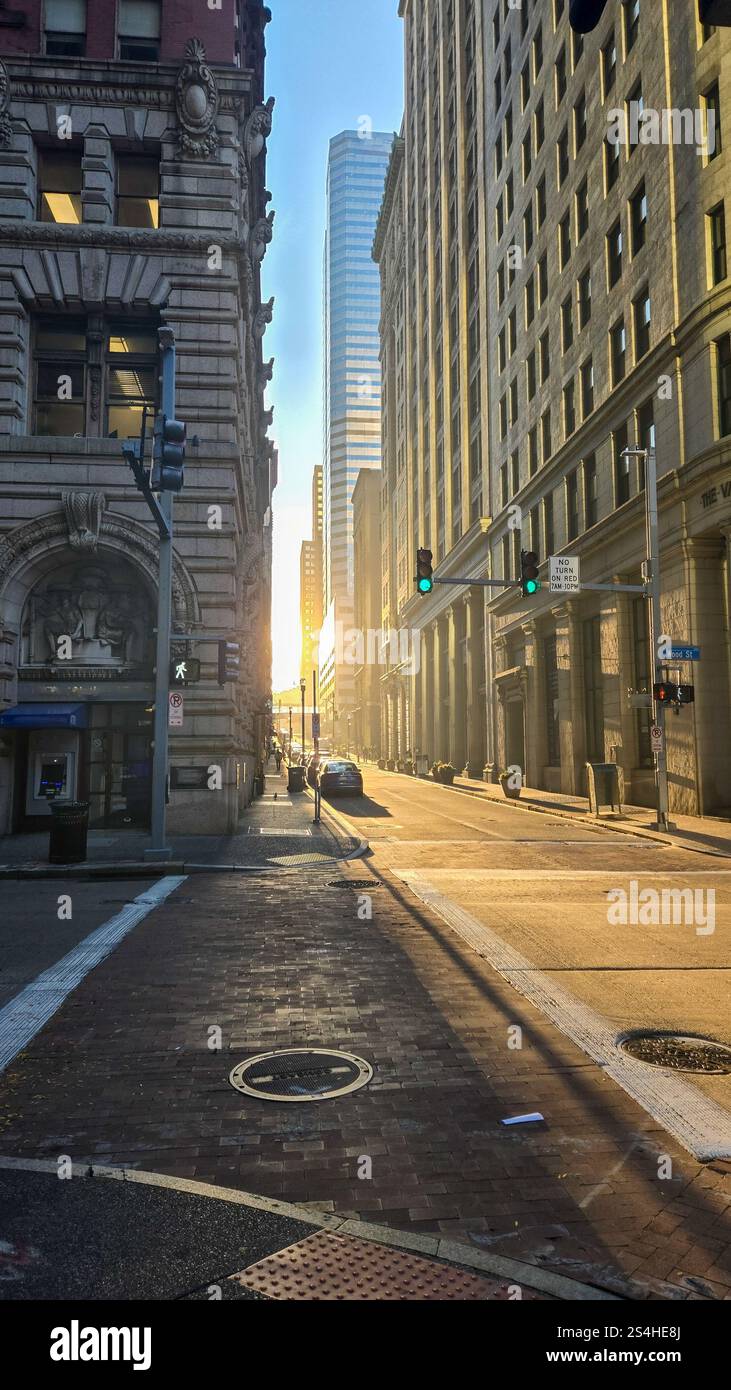Sunrise in downtown Pittsburgh Pennsylvania Stock Photo