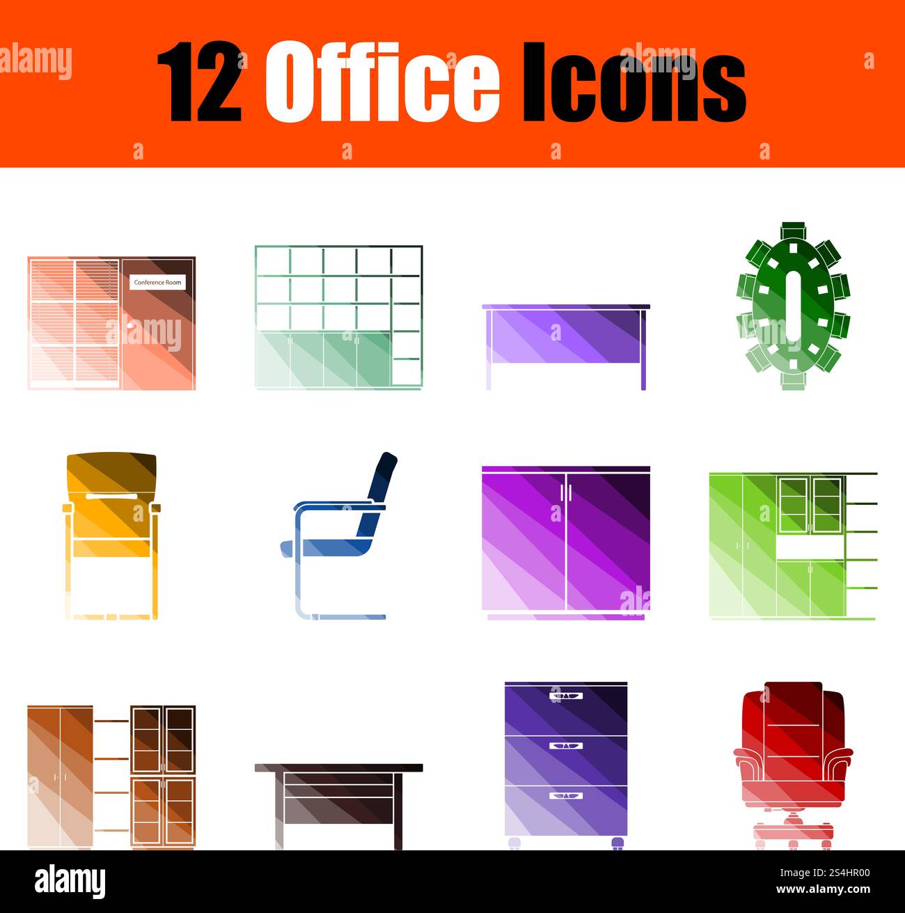 Office Icon Set. Flat Color Ladder Design. Vector Illustration. Stock Vector