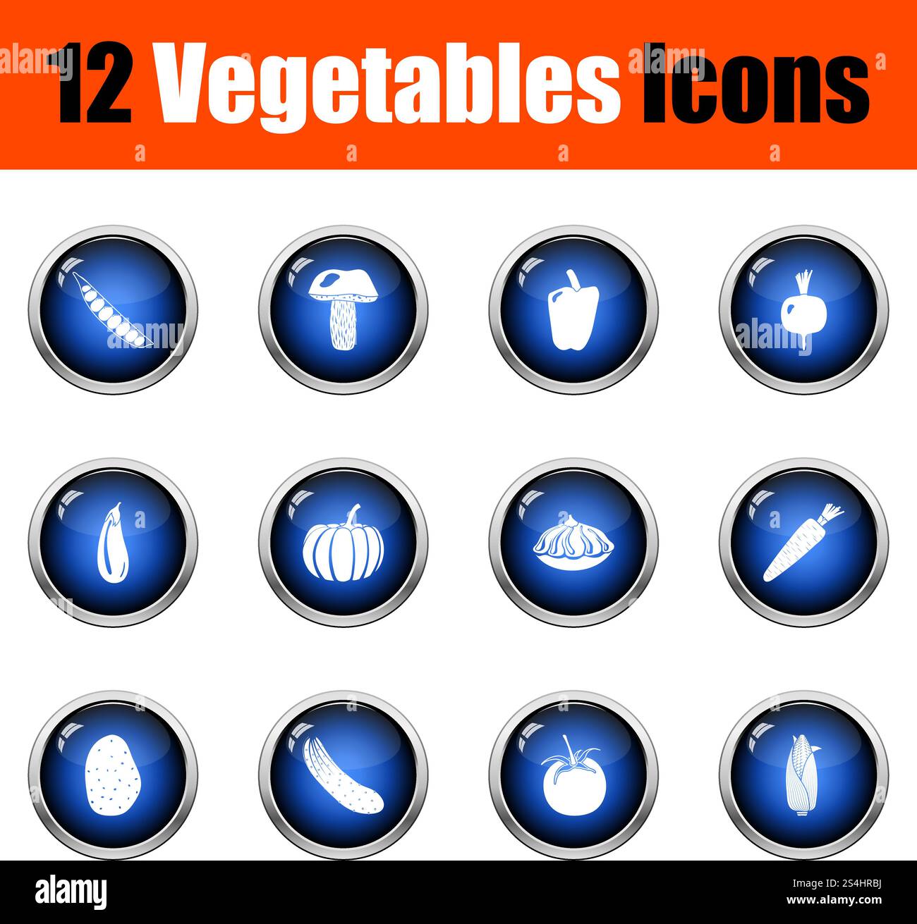 Vegetables Icon Set. Glossy Button Design. Vector Illustration. Stock Vector