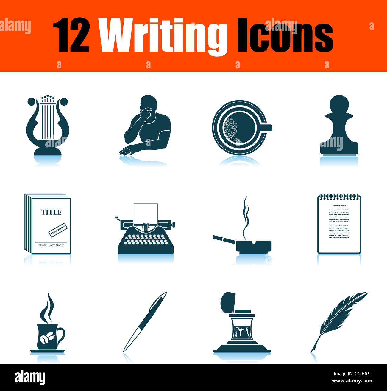 Writing Icon Set. Shadow Reflection Design. Vector Illustration. Stock Vector