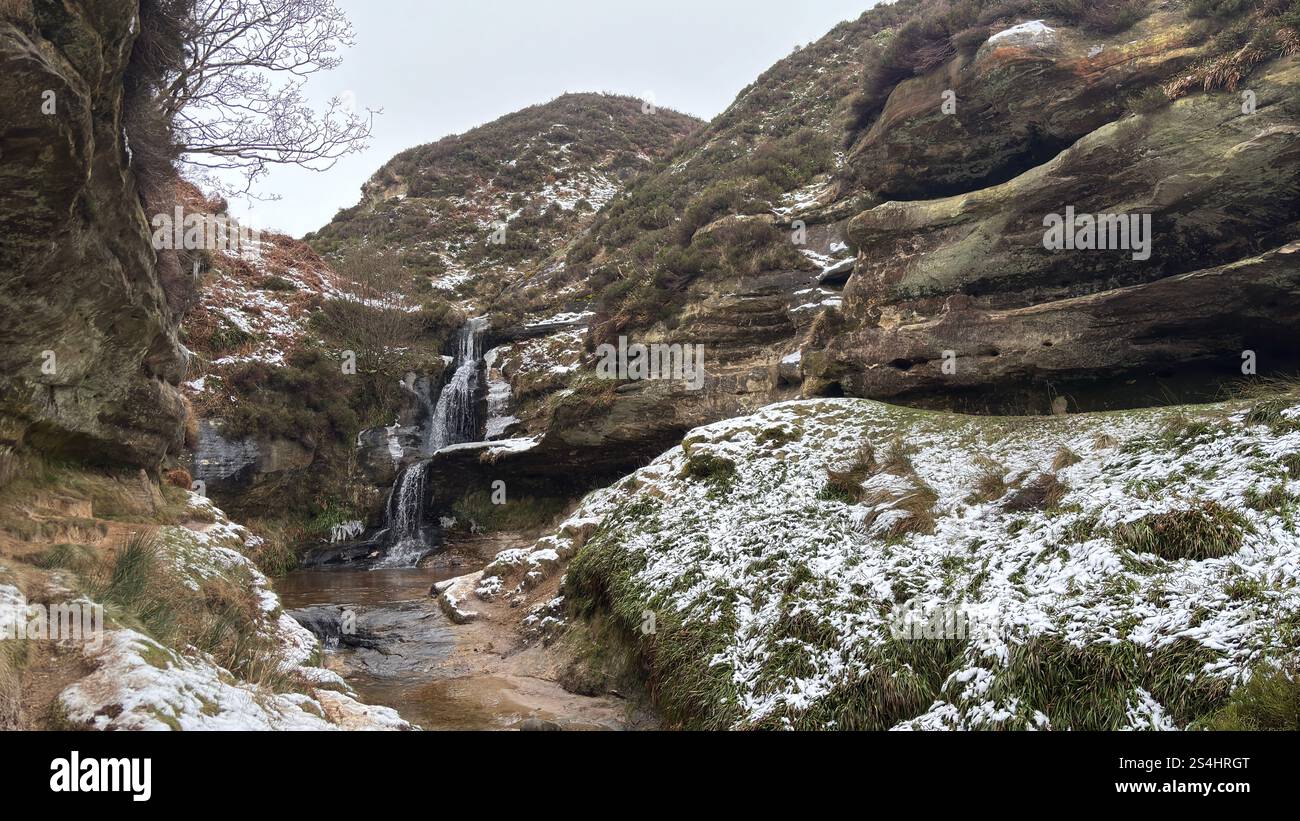 Glen Vale Waterfalls in the heart of Scotland. Glen Vale between East and West Lomond hills. Ice and snow in winter - Smartphone Captured Stock Image