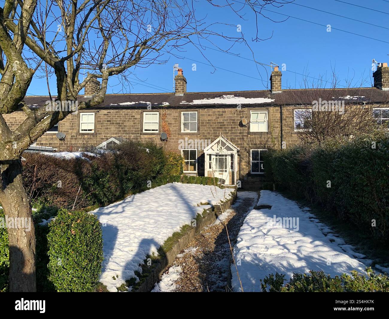 Burley in Wharfedale UK Yorkshire England Village Town people Winter Autumn Spring cold weather ice snow stone houses old Victorian design gardens - Smartphone Captured Stock Image