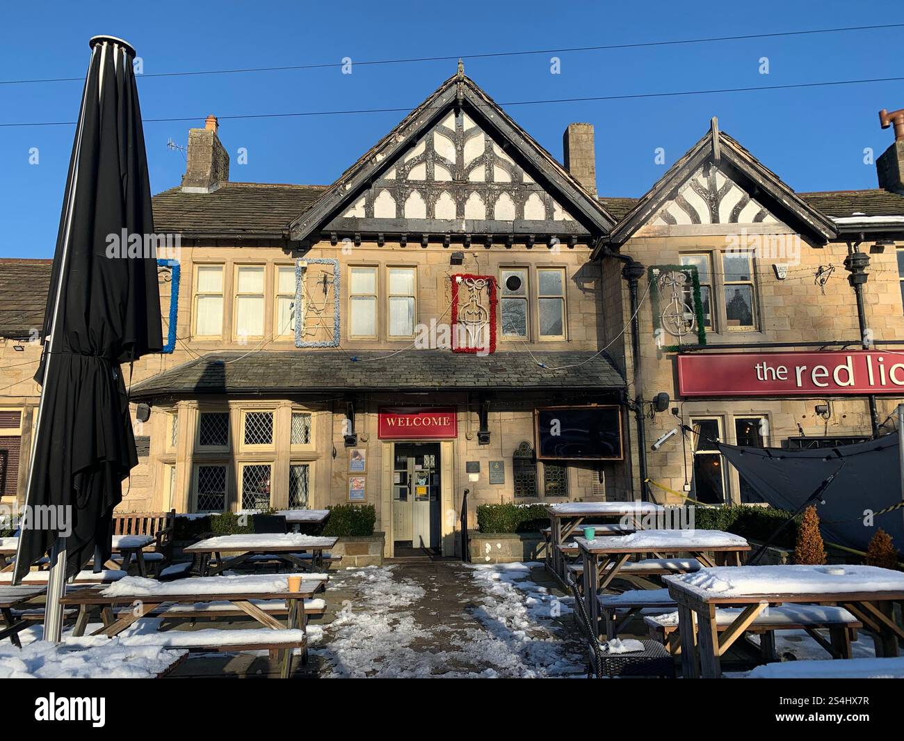 Burley in Wharfedale UK Yorkshire England Village Town people Winter Autumn Spring cold weather ice snow stone houses old Victorian design gardens - Smartphone Captured Stock Image