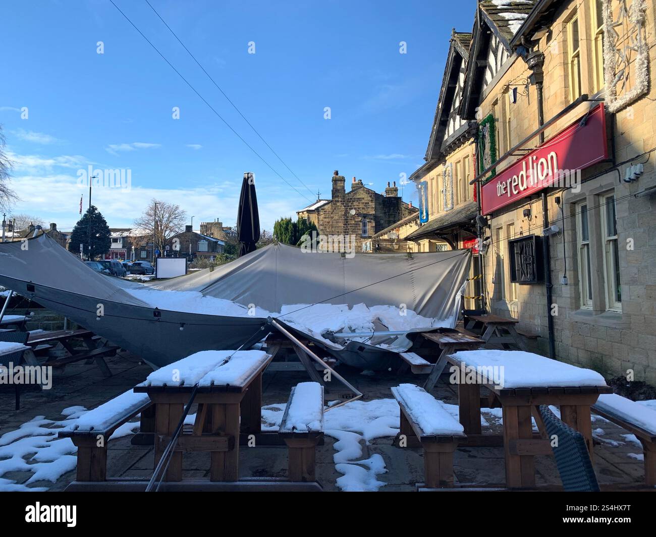 Burley in Wharfedale UK Yorkshire England Village Town people Winter Autumn Spring cold weather ice snow stone houses old Victorian design gardens - Smartphone Captured Stock Image