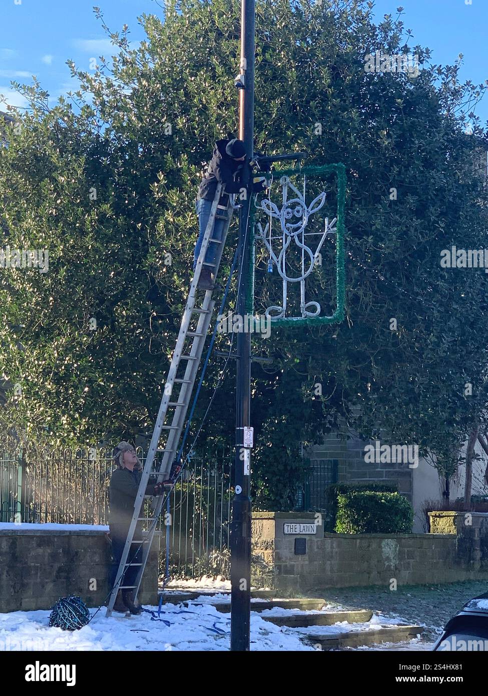 Burley in Wharfedale UK Yorkshire England Village Town people Winter Autumn Spring cold weather ice snow stone houses old Victorian design gardens - Smartphone Captured Stock Image
