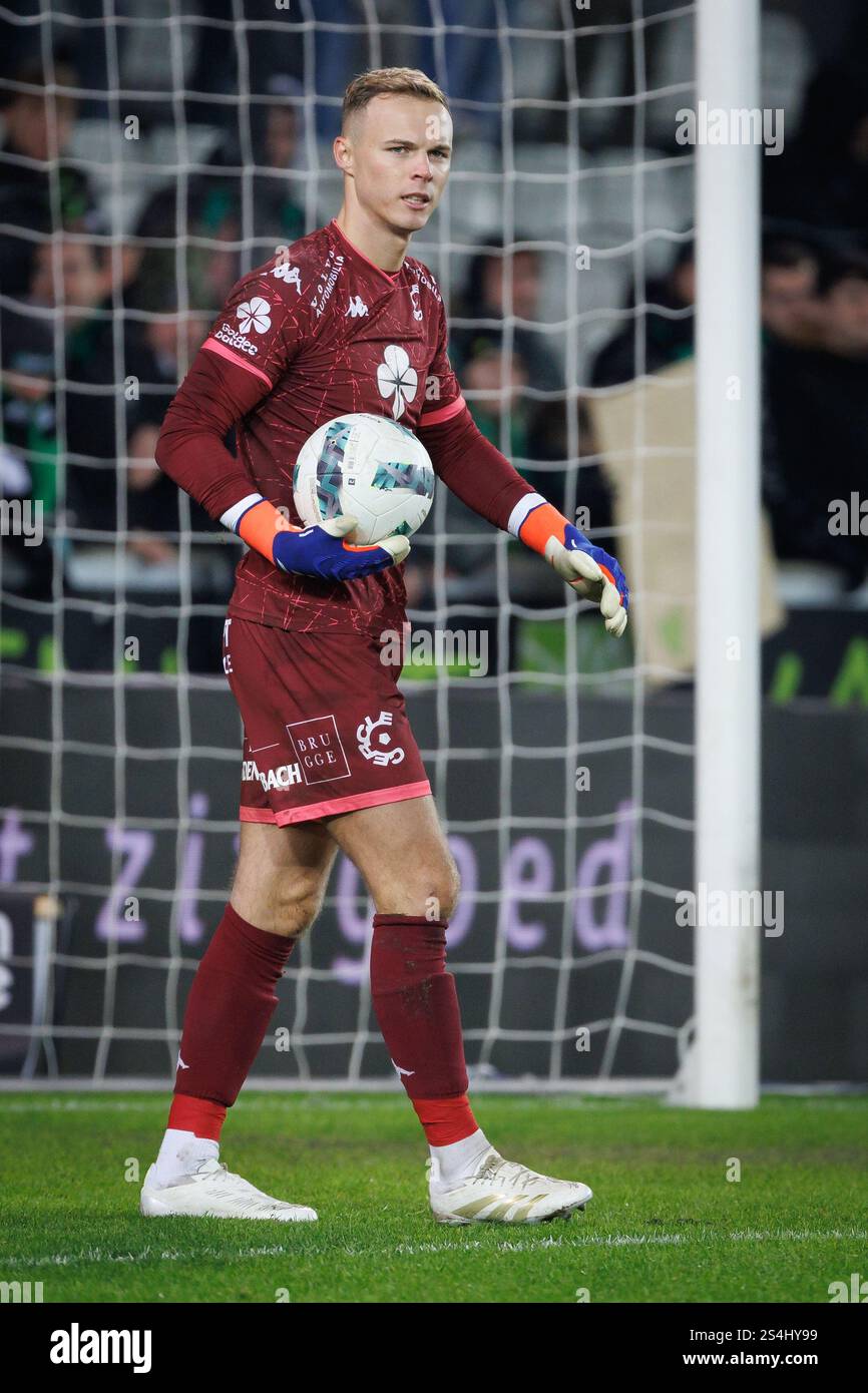 Brugge, Belgium. 12th Jan, 2025. Cercle's goalkeeper Maxime Delanghe pictured during a soccer game between Cercle Brugge KSV and KV Mechelen, Sunday 12 January 2025 in Brugge, on day 21 of the 2024-2025 season of 'Jupiler Pro League' first division of the Belgian championship. BELGA PHOTO KURT DESPLENTER Credit: Belga News Agency/Alamy Live News Stock Photo