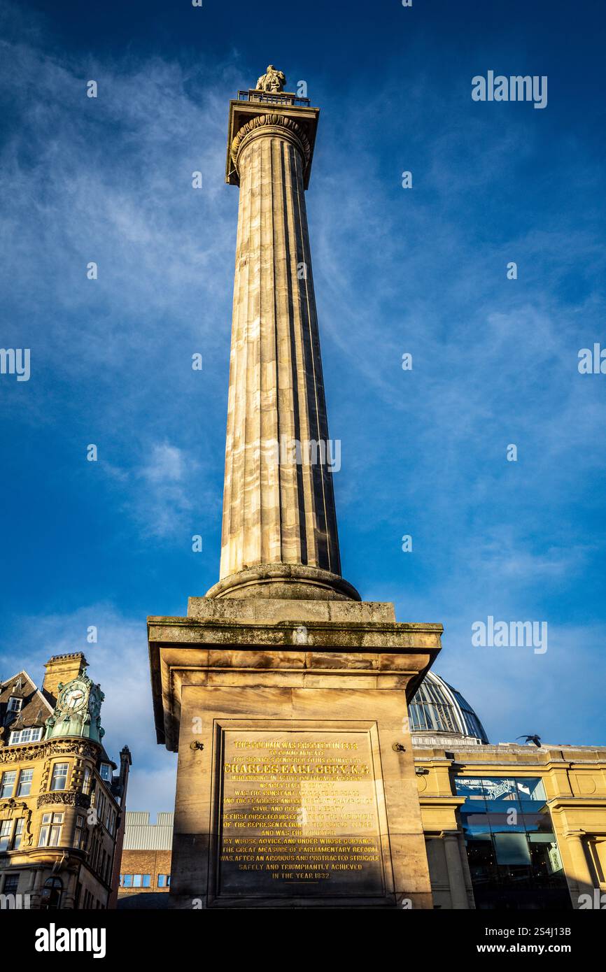 Grey's Monument Newcastle. Grey's Monument is a Grade I listed monument to  Charles Grey, 2nd Earl Grey, in the centre of Newcastle upon Tyne, UK. Stock Photo