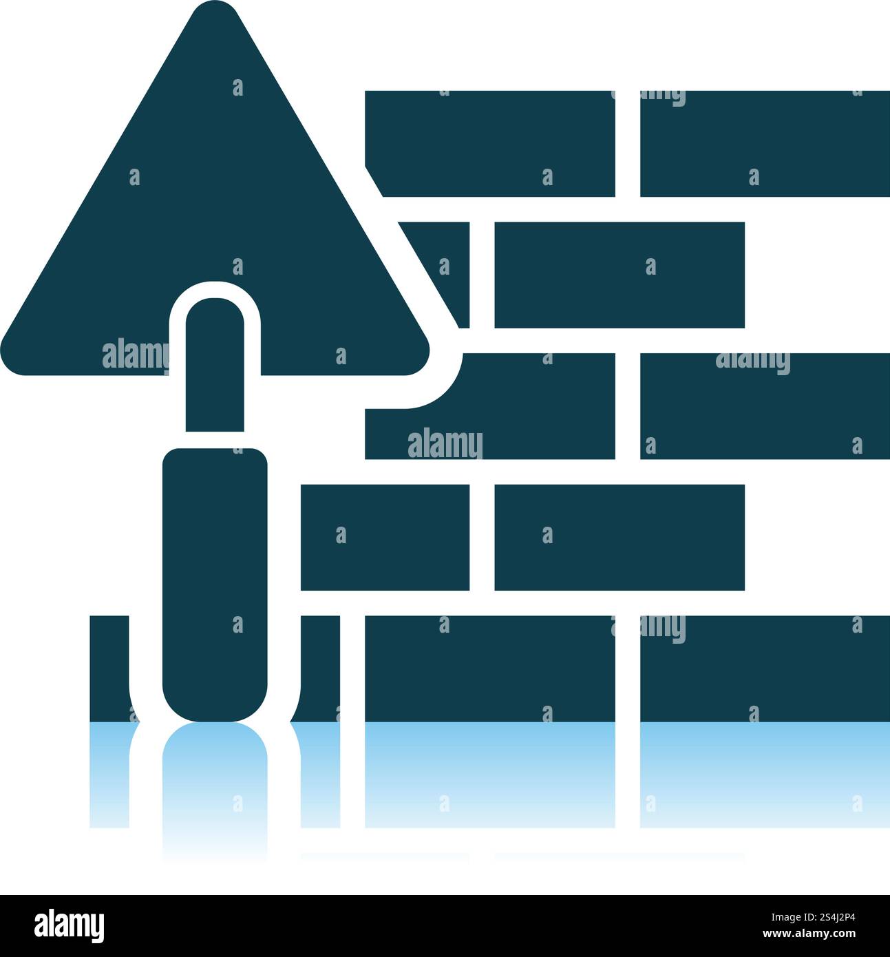 Icon Of Brick Wall With Trowel. Shadow Reflection Design. Vector ...