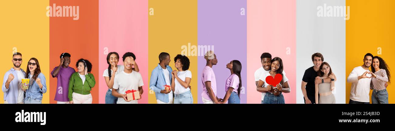 Diverse couples expressing love and joy in a vibrant collage for ...