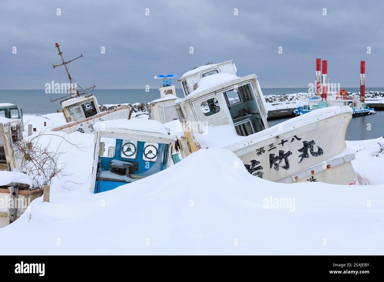 Fishing Boat Cemetary on Sea of Japan Stock Photo