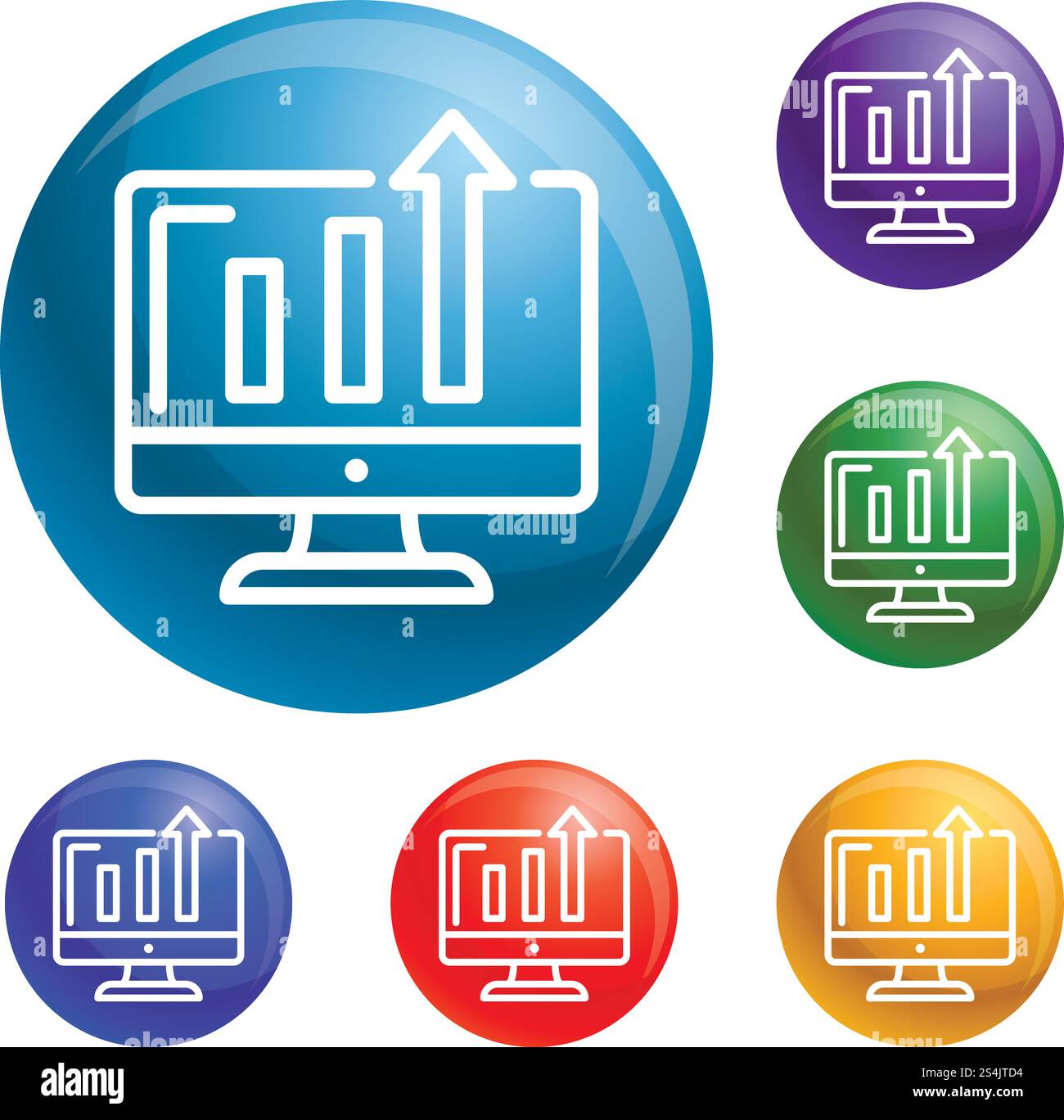 Diagram on monitor icons set vector 6 color isolated on white ...