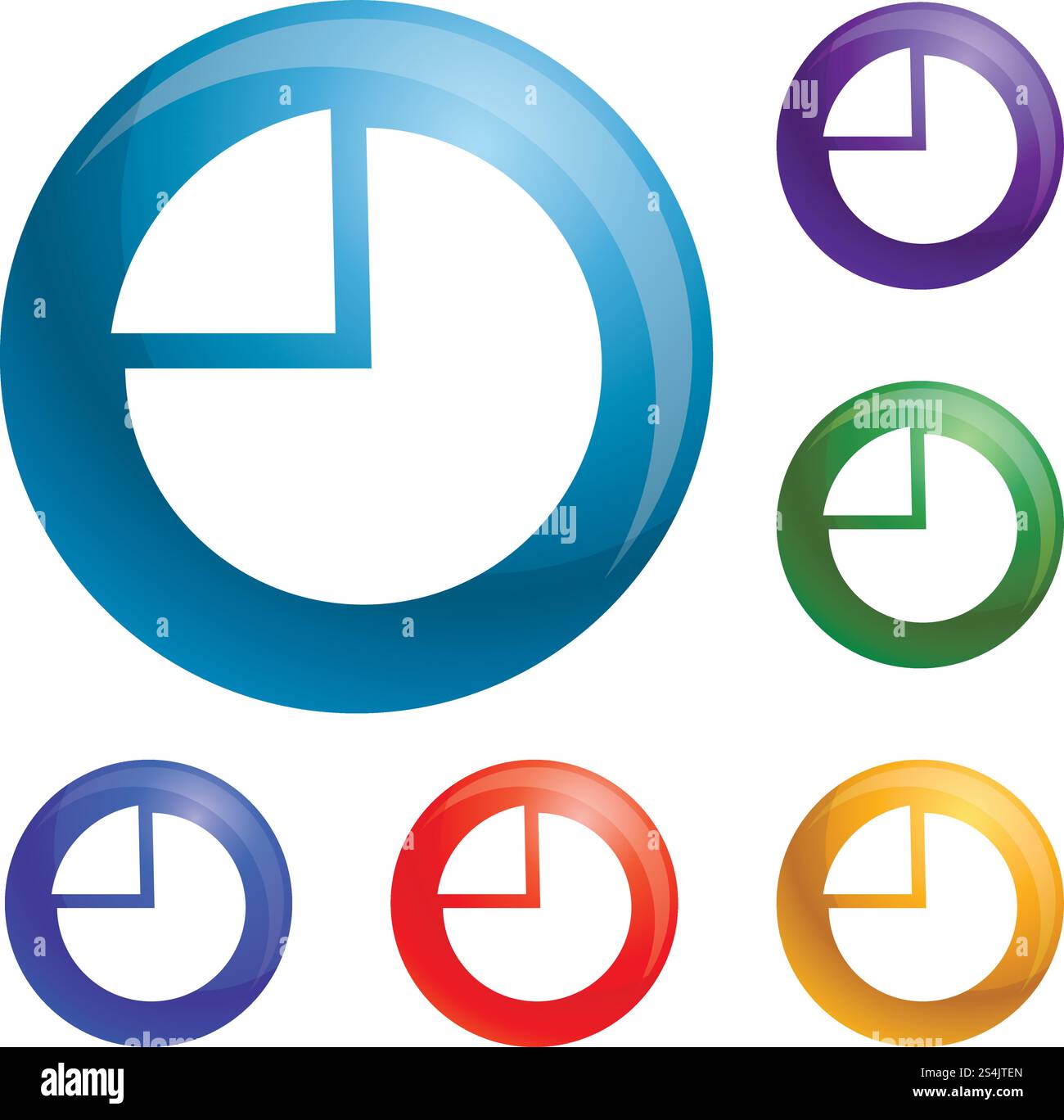 Chart pie icons set vector 6 color isolated on white background. Chart ...