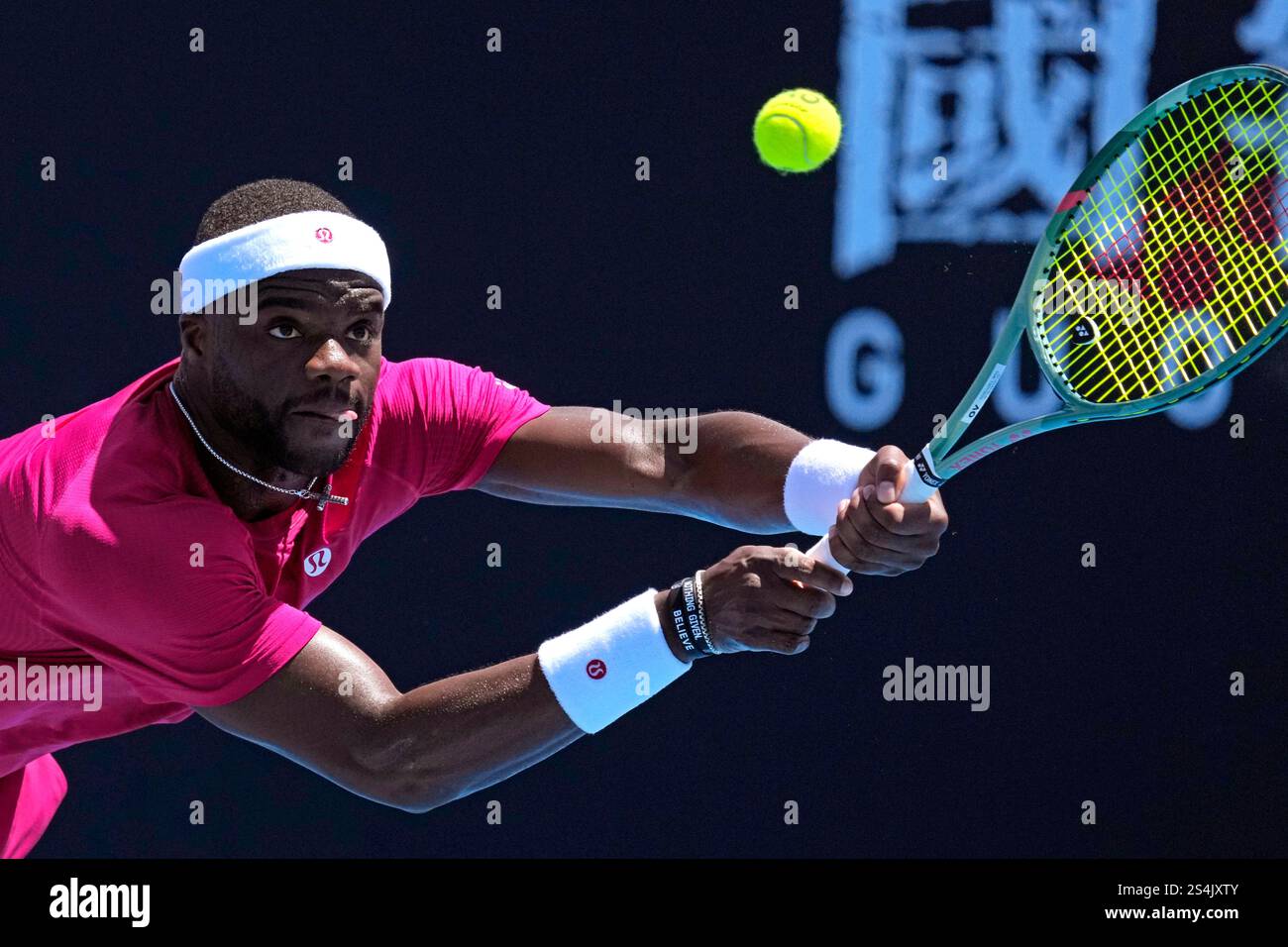 Frances Tiafoe of the U.S. plays a backhand return to Arthur