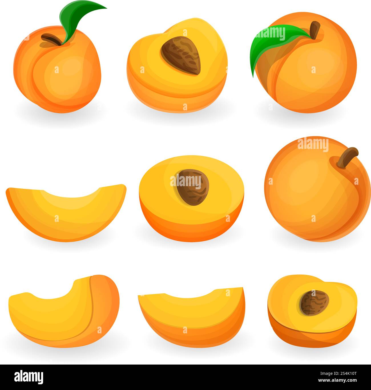Peach icon set. Cartoon set of peach vector icons for web design. Peach ...