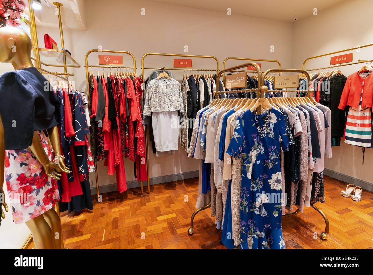 Phase 8 Store Hong Kong, China - February 02, 2019: various apparel displayed inside ...
