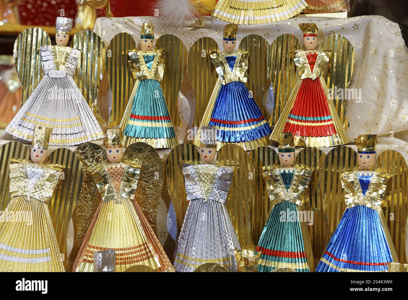 Tinsel angel, angel made of paper, traditional, traditional offer at the Nuremberg Christmas Market, Nuremberg, Middle Franconia, Bavaria, Germany, Eu Stock Photo