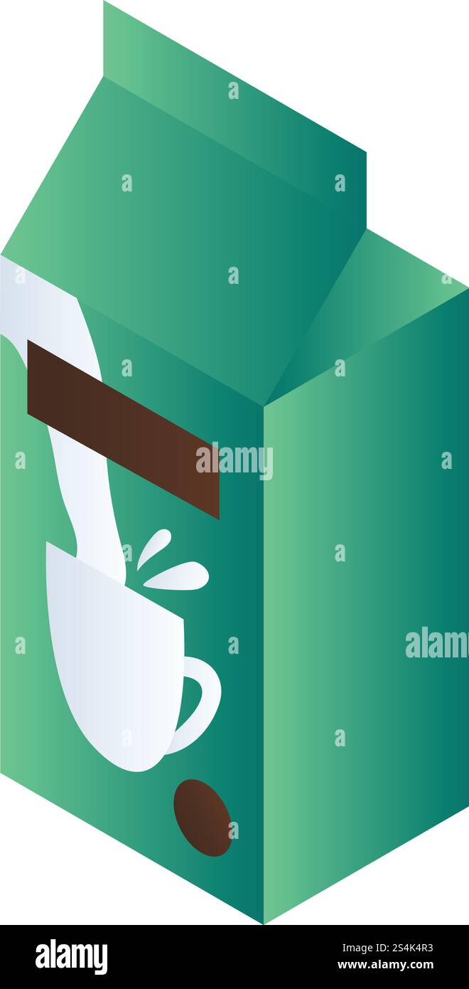 Green milk package icon. Isometric of green milk package vector icon for web design isolated on white background. Green milk package icon, isometric style Stock Vector