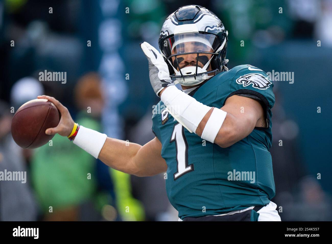 Philadelphia Eagle quarterback Jalen Hurts (1) in action before an NFL